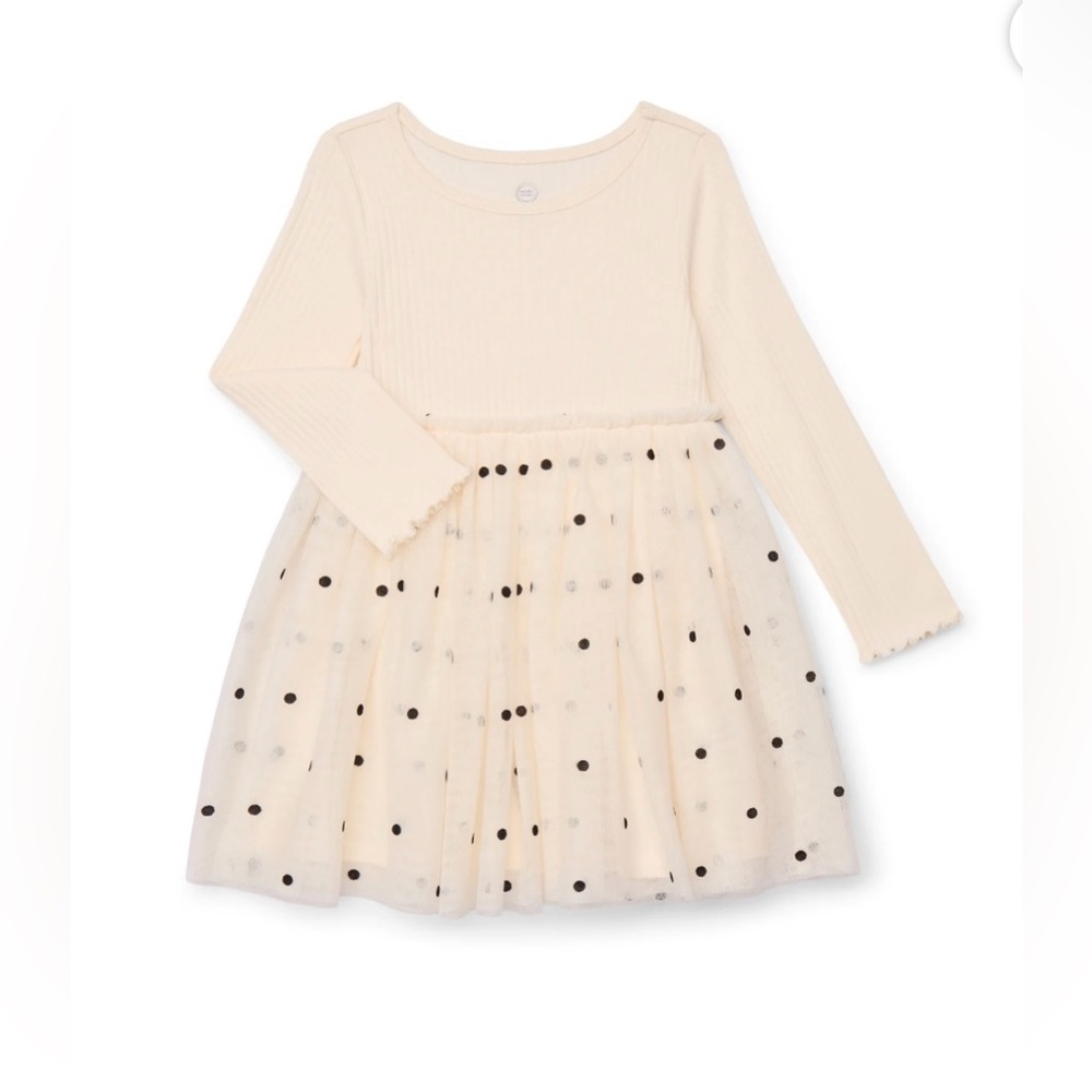 Wonder‎ Nation Toddler Girls Ivory Polka Dot Tutu Dress 3T Long Sleeve